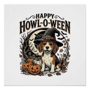 Happy Howl-O-Ween Beagle Witch Hat Halloween Shirt Poster