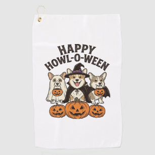 Happy Howl-O-Ween Corgi Halloween Dog Vector Desig Golf Towel