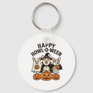 Happy Howl-O-Ween Corgi Halloween Dog Vector Desig Key Ring