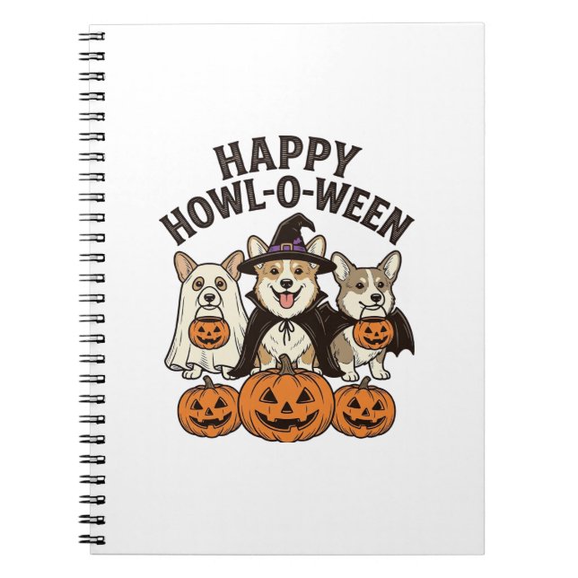 Happy Howl-O-Ween Corgi Halloween Dog Vector Desig Notebook (Front)