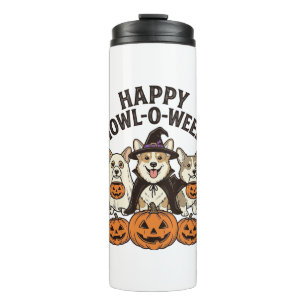 Happy Howl-O-Ween Corgi Halloween Dog Vector Desig Thermal Tumbler