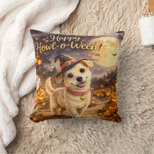 Happy Howl-o-Ween Cute Dog Halloween Design Cushion