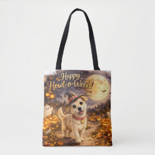 Happy Howl-o-Ween Cute Dog Halloween Design Tote Bag