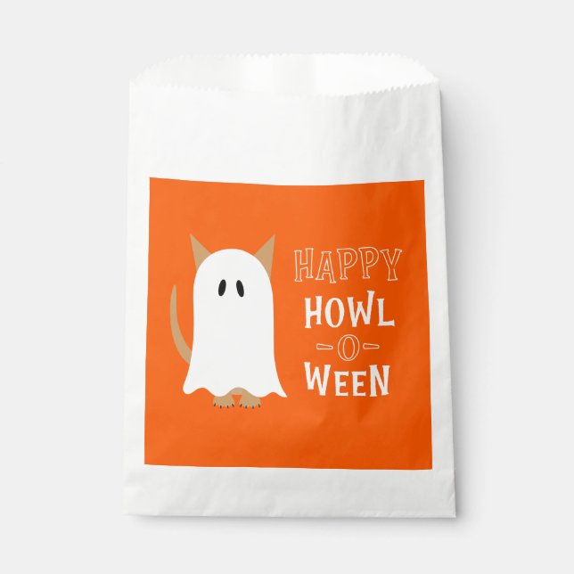 Happy Howl-o-ween Ghost Dog Orange Halloween  Favour Bag (Front)