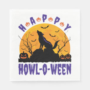 Happy Howl O Ween Halloween Howling Wolf Dog Napkin