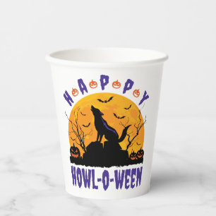 Happy Howl O Ween Halloween Howling Wolf Dog Paper Cups