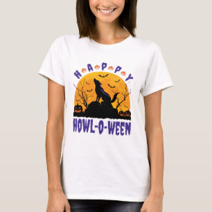 Happy Howl O Ween Halloween Howling Wolf Dog T-Shirt