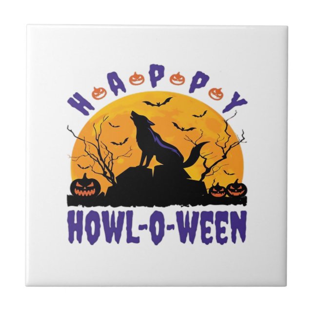 Happy Howl O Ween Howling Halloween Dog Essential  Ceramic Tile (Front)