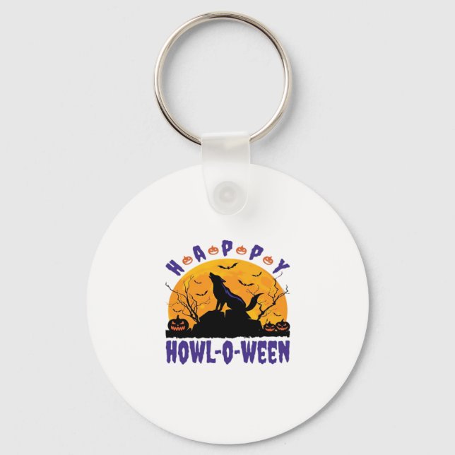 Happy Howl O Ween Howling Halloween Dog Essential  Key Ring (Front)