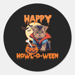 Happy Howl-O-Ween Morkie Vampire Halloween Dog Classic Round Sticker