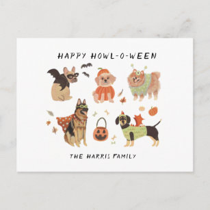 Happy Howl-o-ween Painted Dogs Halloween Food Labe Holiday Postcard