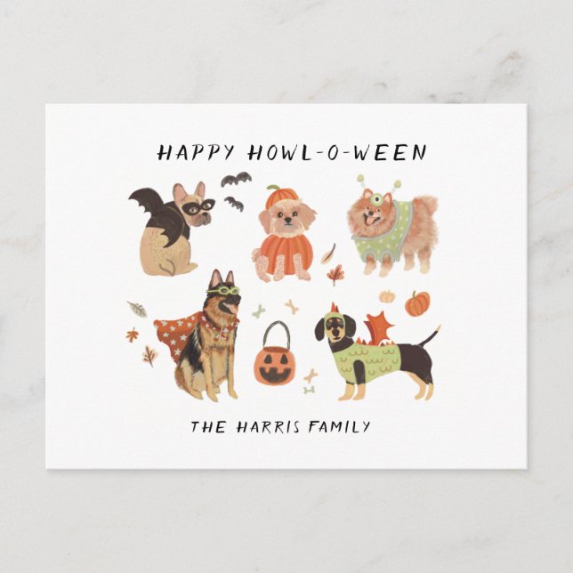 Happy Howl-o-ween Painted Dogs Halloween Food Labe Holiday Postcard (Front)