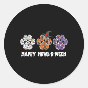 Happy Howl-o-ween Paw Print Halloween Classic Round Sticker