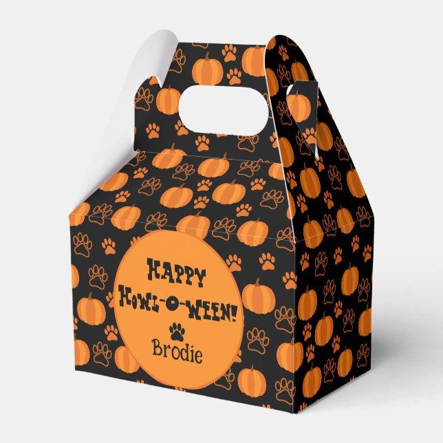 Happy Howl-O-Ween Personalised Dog Halloween Favour Box (Front Side)