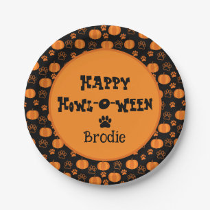 Happy Howl-O-Ween Personalised Dog Halloween Paper Plate