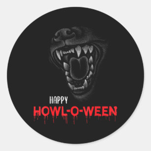 Happy Howl-O-Ween Scary Howling Dog Wolf Teeth Classic Round Sticker