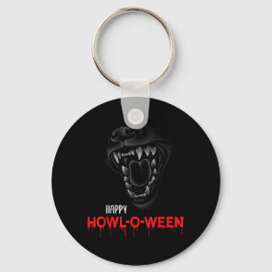 Happy Howl-O-Ween Scary Howling Dog Wolf Teeth Key Ring