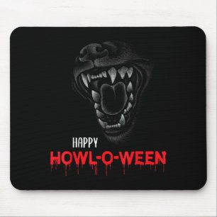 Happy Howl-O-Ween Scary Howling Dog Wolf Teeth Mouse Pad