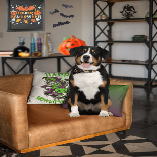 Happy Howl-o-ween Wolf Riding on Skateboard Cushion