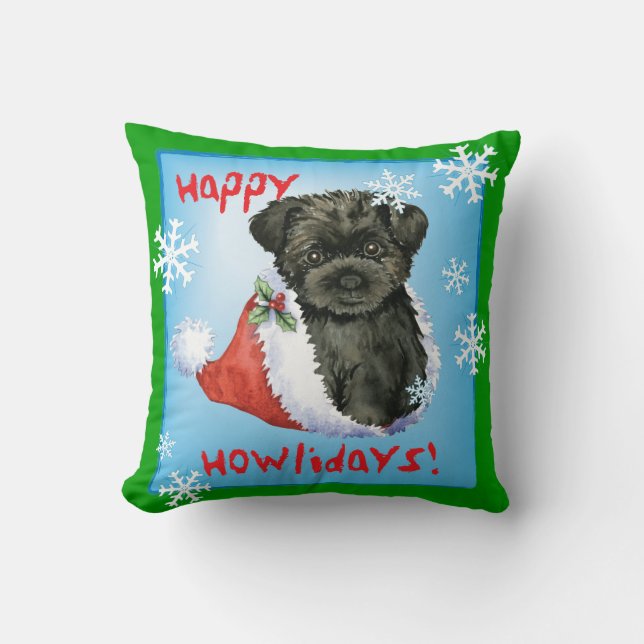 Happy Howliday Affenpinscher Cushion (Front)