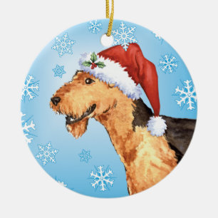 Happy Howliday Airedale Ceramic Ornament