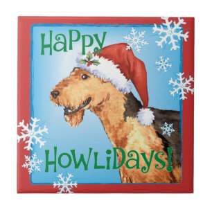 Happy Howliday Airedale Ceramic Tile