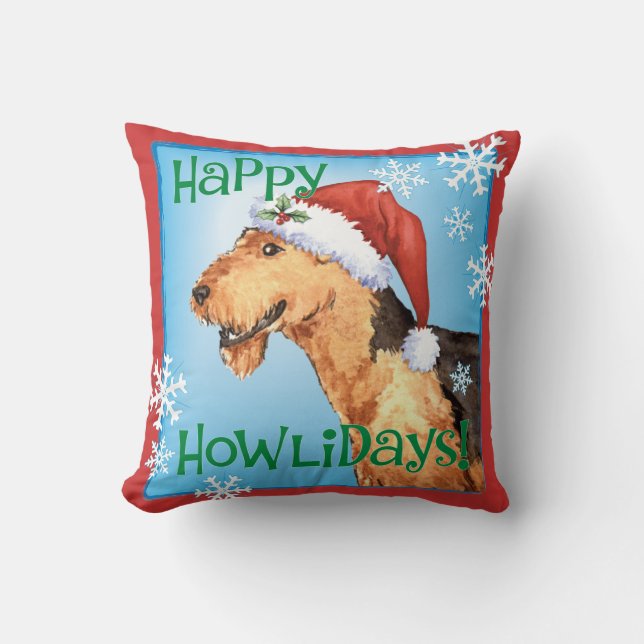 Happy Howliday Airedale Cushion (Front)