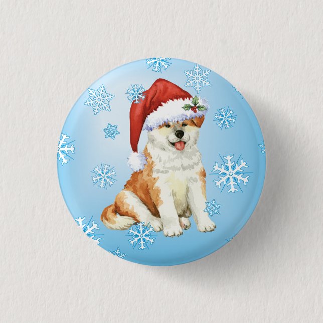Happy Howliday Akita 3 Cm Round Badge (Front)