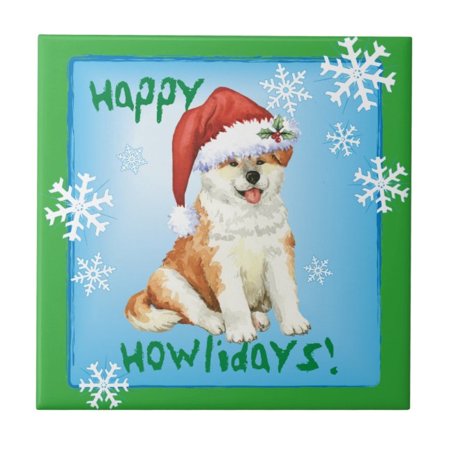 Happy Howliday Akita Tile (Front)