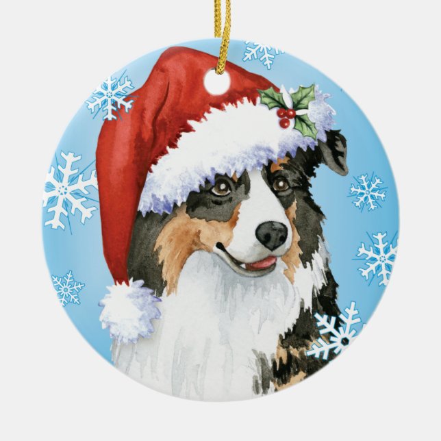Happy Howliday Aussie Ceramic Tree Decoration (Front)
