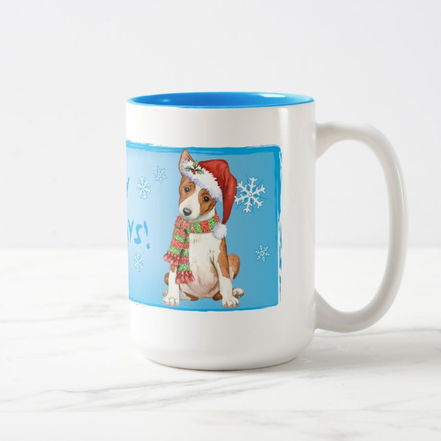 Happy Howliday Basenji Two-Tone Coffee Mug (Right)