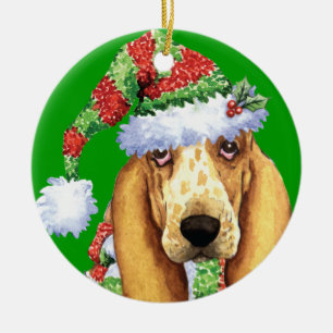 Happy Howliday Basset Ceramic Ornament