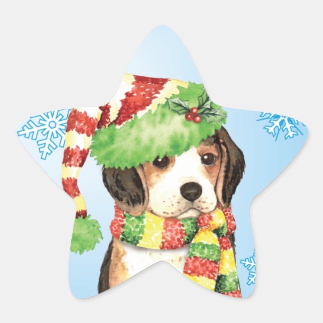 Happy Howliday Beagle Star Sticker (Front)