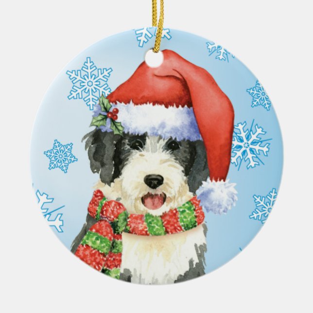 Happy Howliday Beardie Ceramic Tree Decoration (Front)