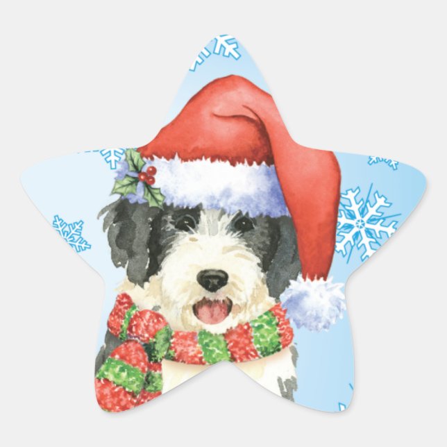 Happy Howliday Beardie Star Sticker (Front)