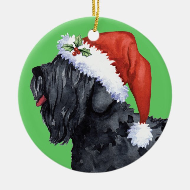 Happy Howliday Black Russian Terrier Ceramic Ornament (Front)