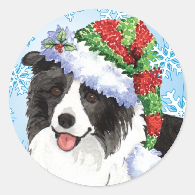Happy Howliday Border Collie Classic Round Sticker (Front)