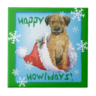 Happy Howliday Border Terrier Ceramic Tile