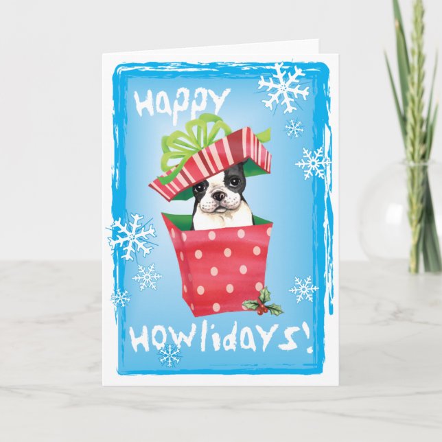 Happy Howliday Boston Terrier Holiday Card (Front)
