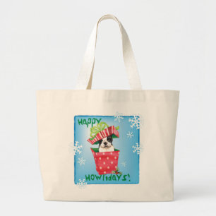 Happy Howliday Boston Terrier Large Tote Bag