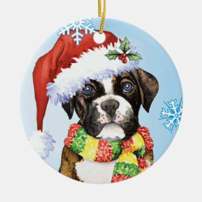 Happy Howliday Boxer Ceramic Tree Decoration (Front)