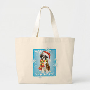Happy Howliday Boxer Large Tote Bag