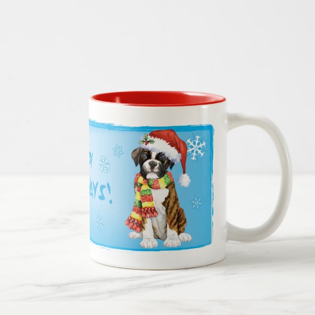 Happy Howliday Boxer Two-Tone Coffee Mug (Right)