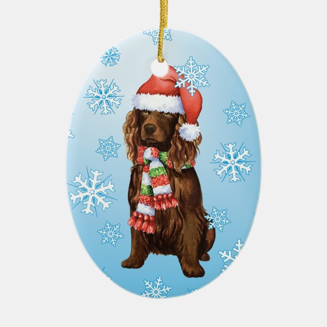 Happy Howliday Boykin Spaniel Ceramic Ornament (Front)