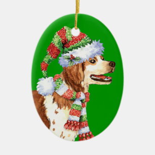 Happy Howliday Brittany Ceramic Ornament