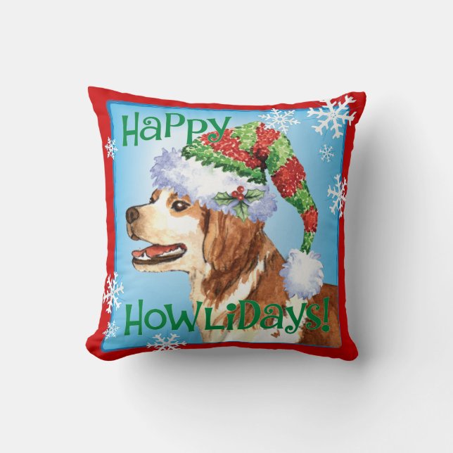 Happy Howliday Brittany Cushion (Front)
