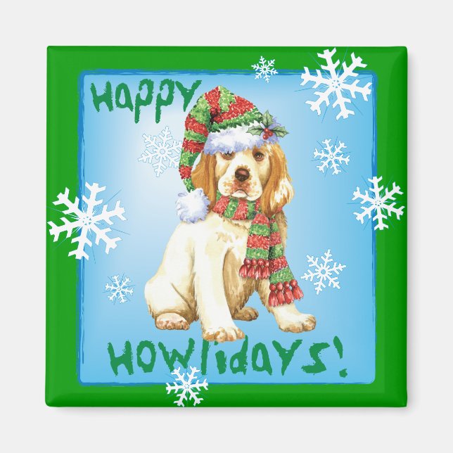 Happy Howliday Clumber Spaniel Magnet (Front)