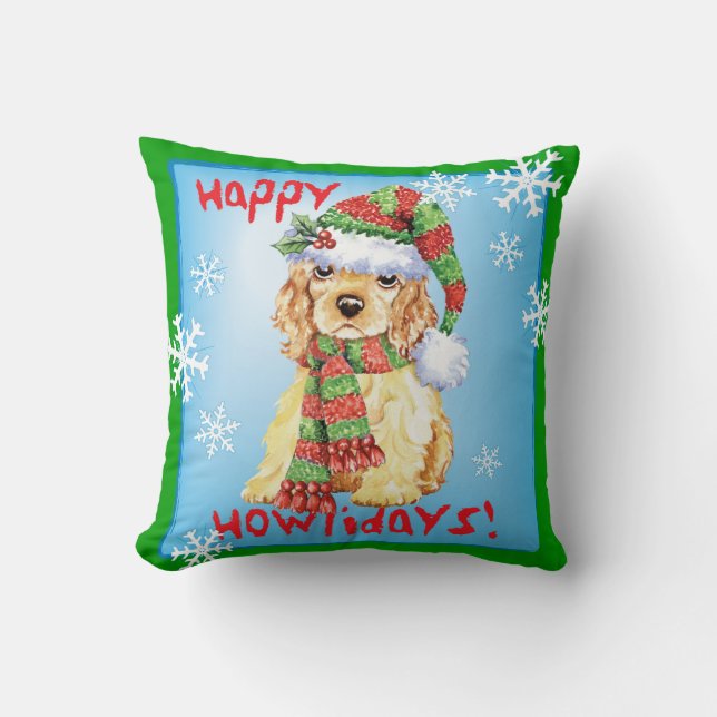 Happy Howliday Cocker Spaniel Cushion (Front)