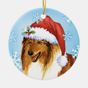 Happy Howliday Collie Ceramic Tree Decoration