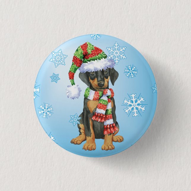 Happy Howliday Doberman 3 Cm Round Badge (Front)